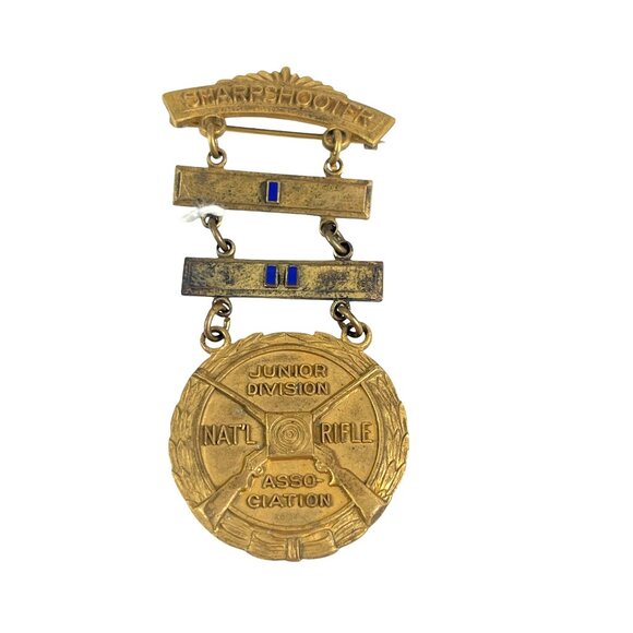 Vintage Sharpshooter Medal National Rifle Assoc Junior Division Brass Award Pin - Picture 1 of 6